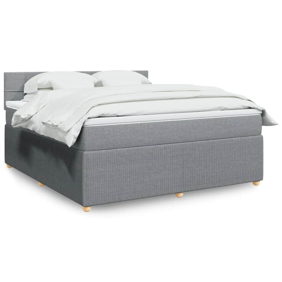 vidaXL Boxspring met matras stof lichtgrijs 180x200 cm afbeelding 1