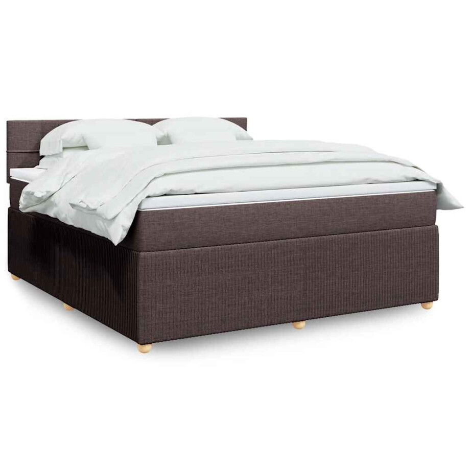 vidaXL Boxspring met matras stof donkerbruin 180x200 cm afbeelding 1