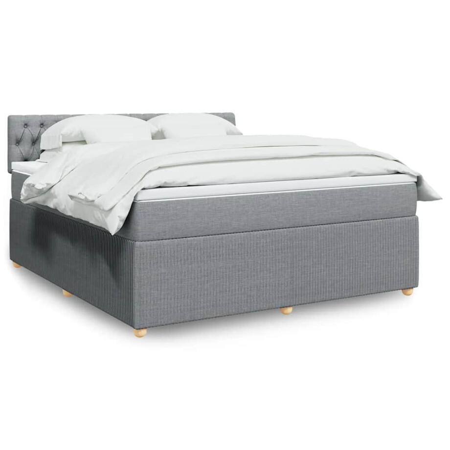 vidaXL Boxspring met matras stof lichtgrijs 180x200 cm afbeelding 1
