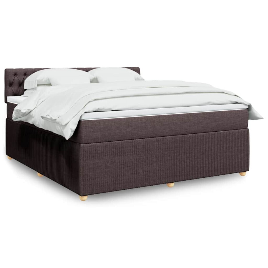 vidaXL Boxspring met matras stof donkerbruin 180x200 cm afbeelding 1
