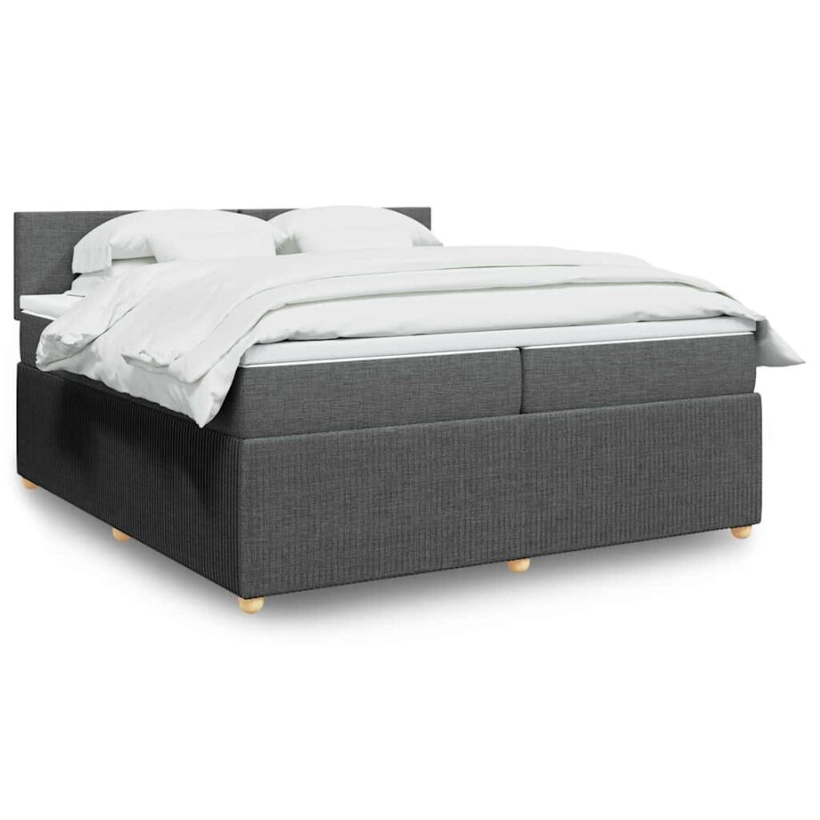 vidaXL Boxspring met matras stof donkergrijs 200x200 cm vidaXL Boxspring met matras stof donkergrijs 200x200 cm afbeelding 1