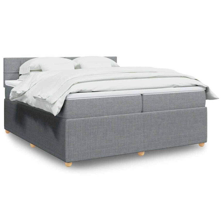 vidaXL Boxspring met matras stof lichtgrijs 200x200 cm afbeelding 1