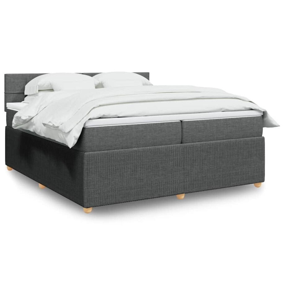 vidaXL Boxspring met matras stof donkergrijs 200x200 cm vidaXL Boxspring met matras stof donkergrijs 200x200 cm afbeelding 1