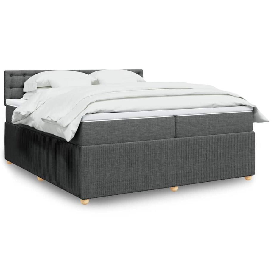 vidaXL Boxspring met matras stof donkergrijs 200x200 cm afbeelding 1
