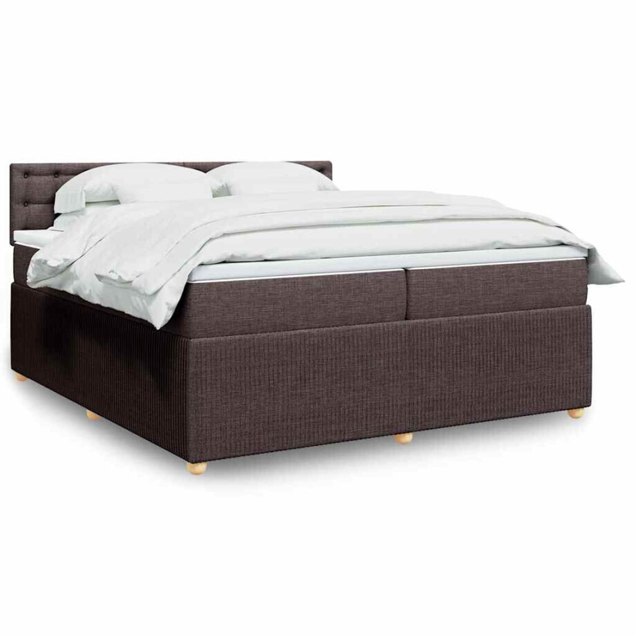 vidaXL Boxspring met matras stof donkerbruin 200x200 cm afbeelding 1