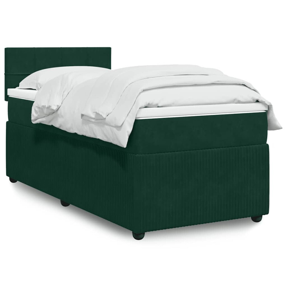 vidaXL Boxspring met matras fluweel donkergroen 80x200 cm afbeelding 1