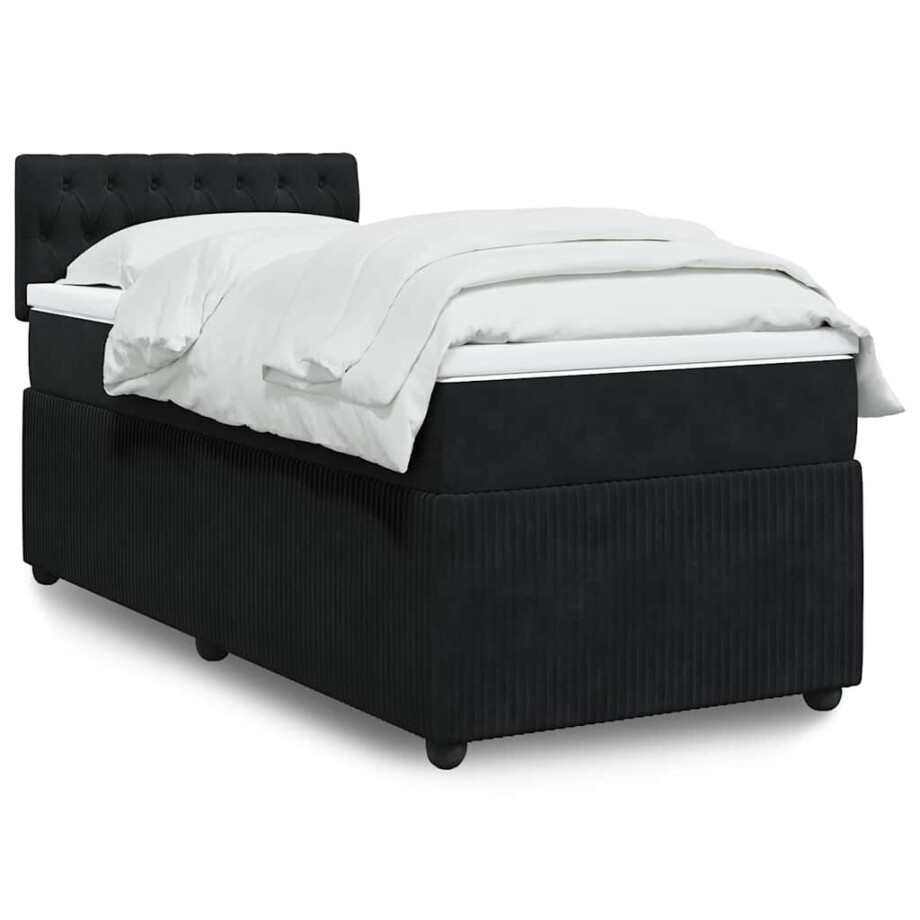 vidaXL Boxspring met matras fluweel zwart 80x200 cm afbeelding 1