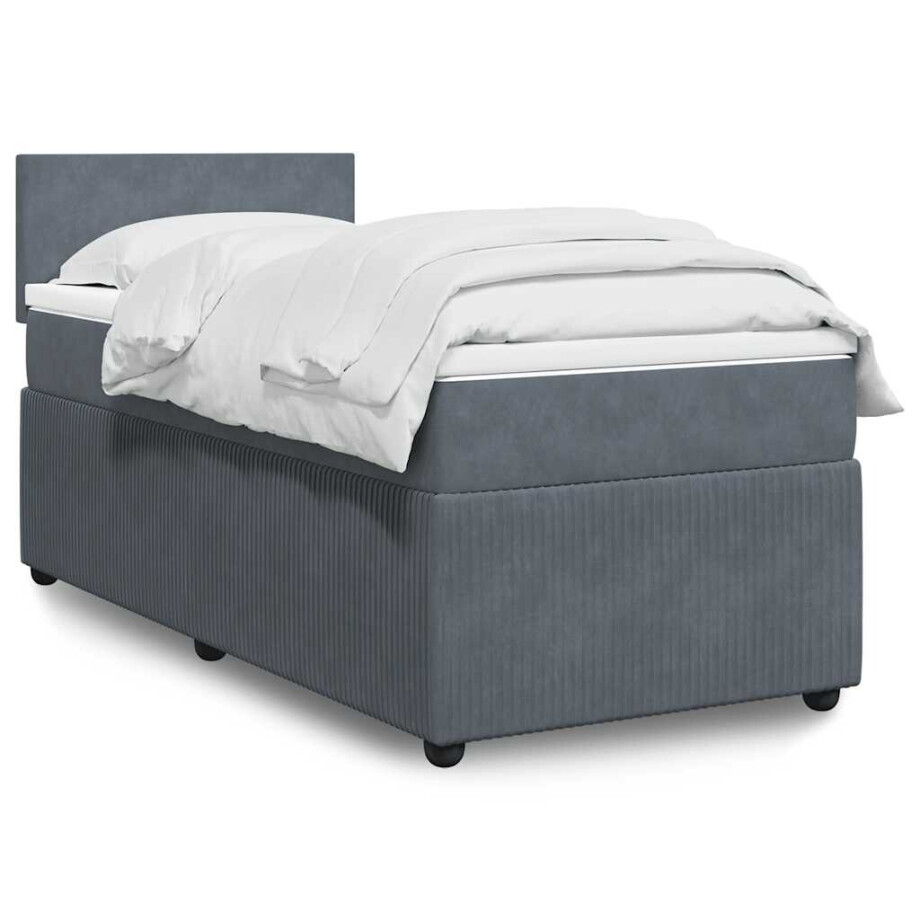 vidaXL Boxspring met matras fluweel donkergrijs 90x190 cm vidaXL Boxspring met matras fluweel donkergrijs 90x190 cm afbeelding 1