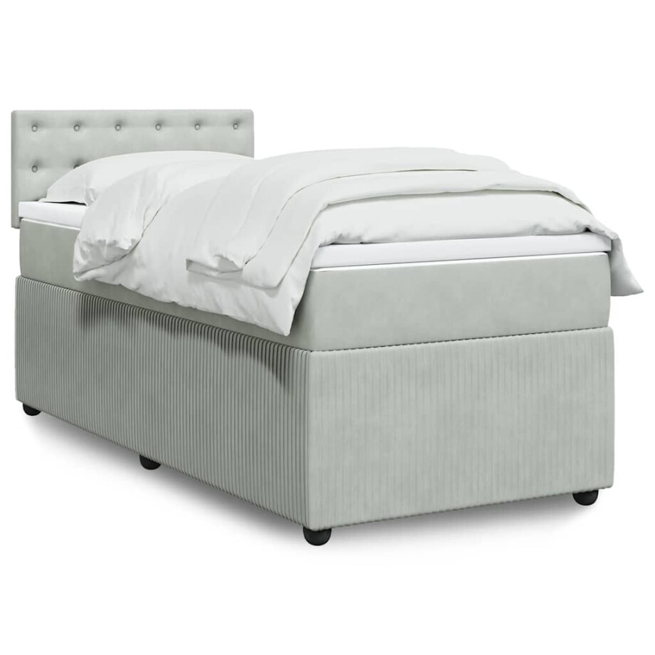 vidaXL Boxspring met matras fluweel lichtgrijs 90x190 cm vidaXL Boxspring met matras fluweel lichtgrijs 90x190 cm afbeelding 1