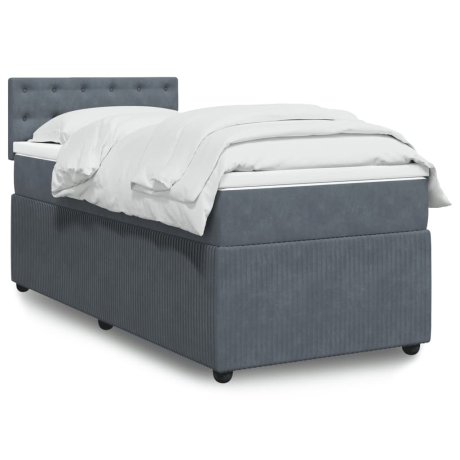 vidaXL Boxspring met matras fluweel donkergrijs 90x190 cm vidaXL Boxspring met matras fluweel donkergrijs 90x190 cm afbeelding 1
