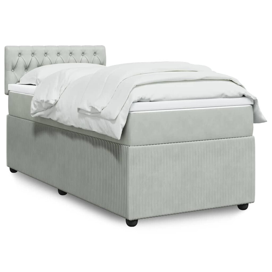 vidaXL Boxspring met matras fluweel lichtgrijs 90x190 cm afbeelding 1