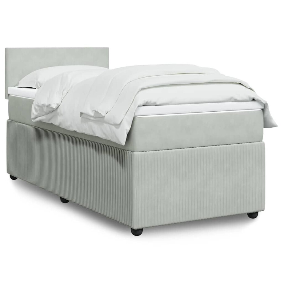 vidaXL Boxspring met matras fluweel lichtgrijs 90x200 cm afbeelding 1