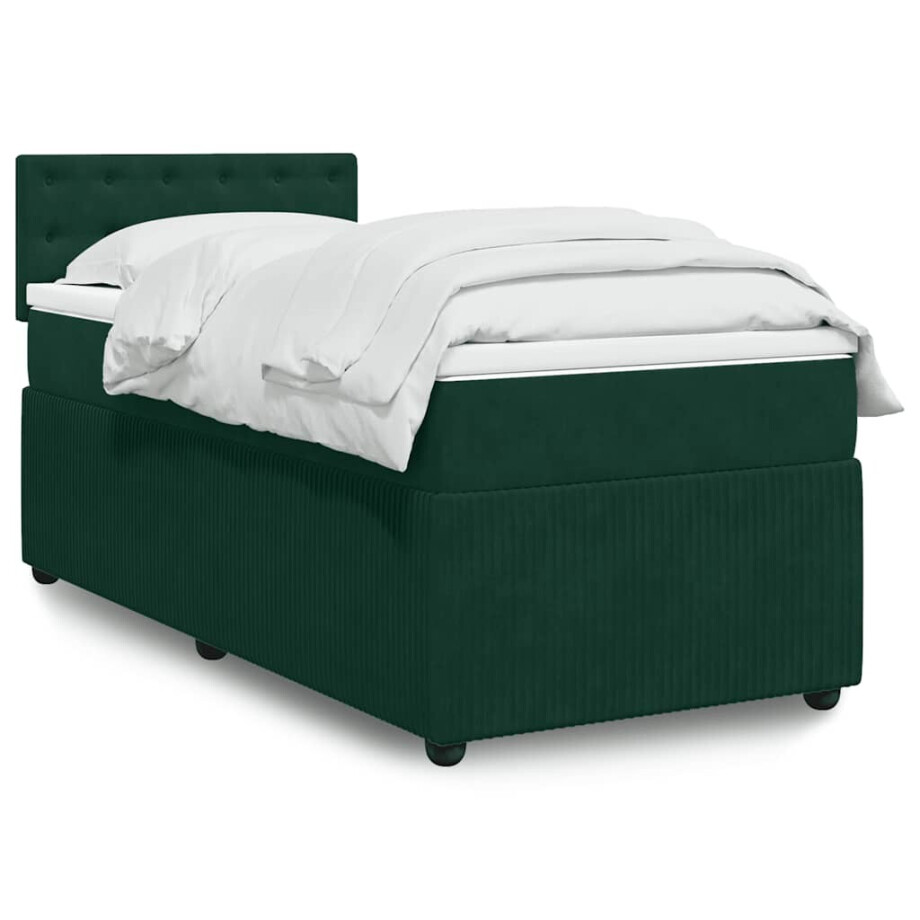 vidaXL Boxspring met matras fluweel donkergroen 90x200 cm afbeelding 1