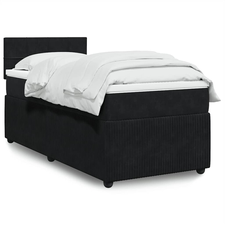 vidaXL Boxspring met matras fluweel zwart 100x200 cm afbeelding 1