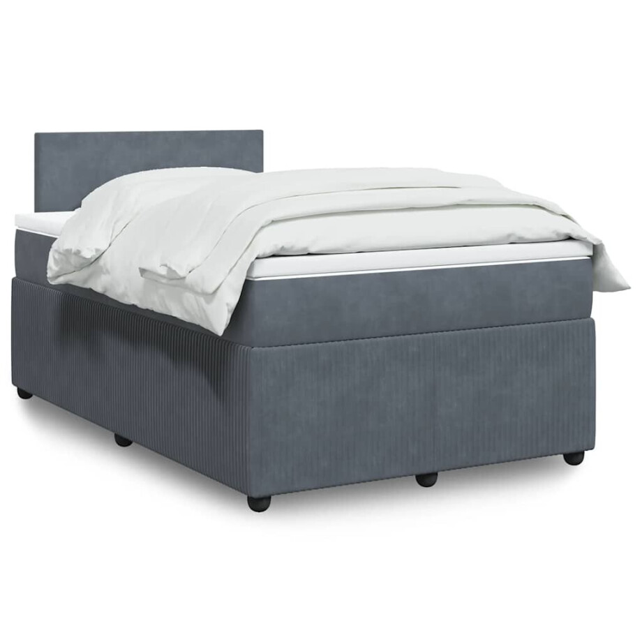 vidaXL Boxspring met matras fluweel donkergrijs 120x200 cm afbeelding 1