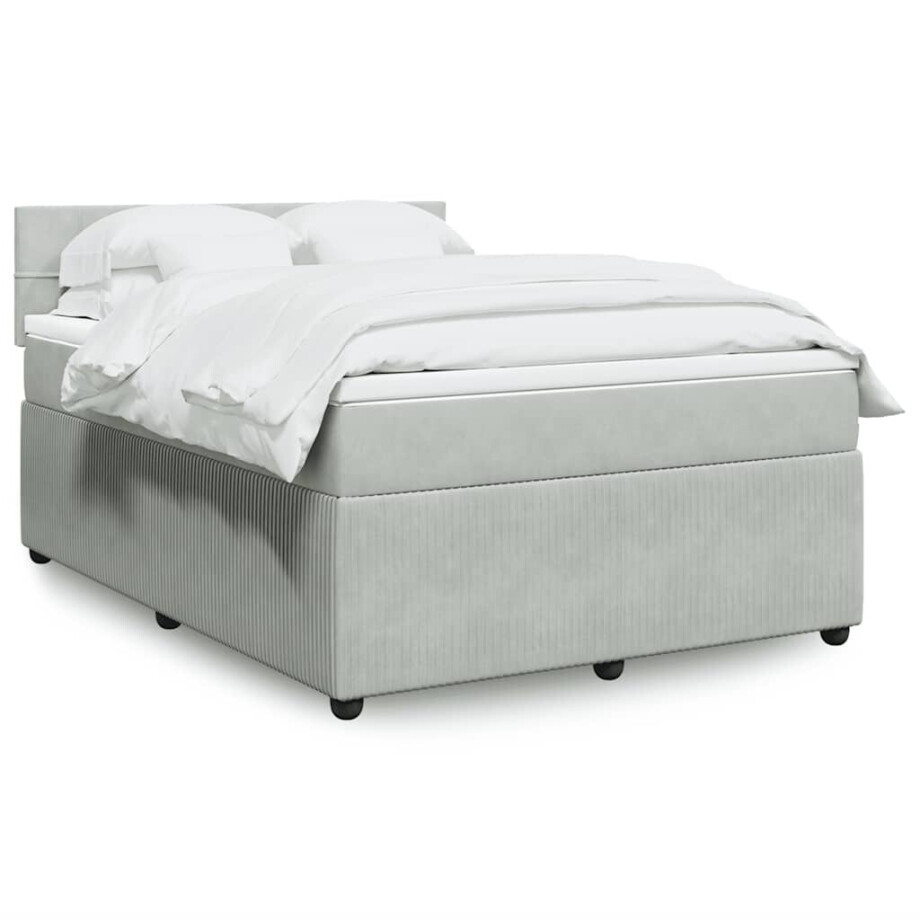vidaXL Boxspring met matras fluweel lichtgrijs 140x190 cm afbeelding 1