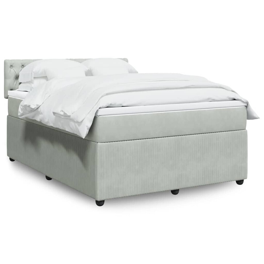 vidaXL Boxspring met matras fluweel lichtgrijs 140x190 cm afbeelding 1