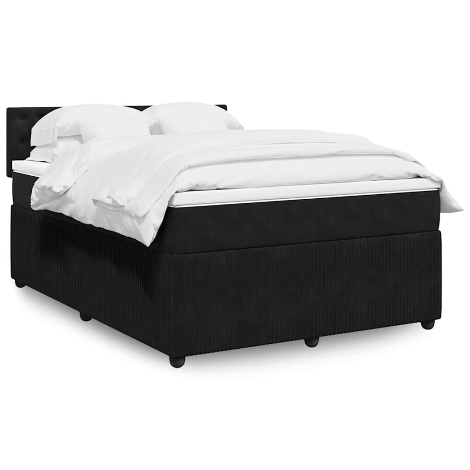 vidaXL Boxspring met matras fluweel zwart 140x190 cm afbeelding 1