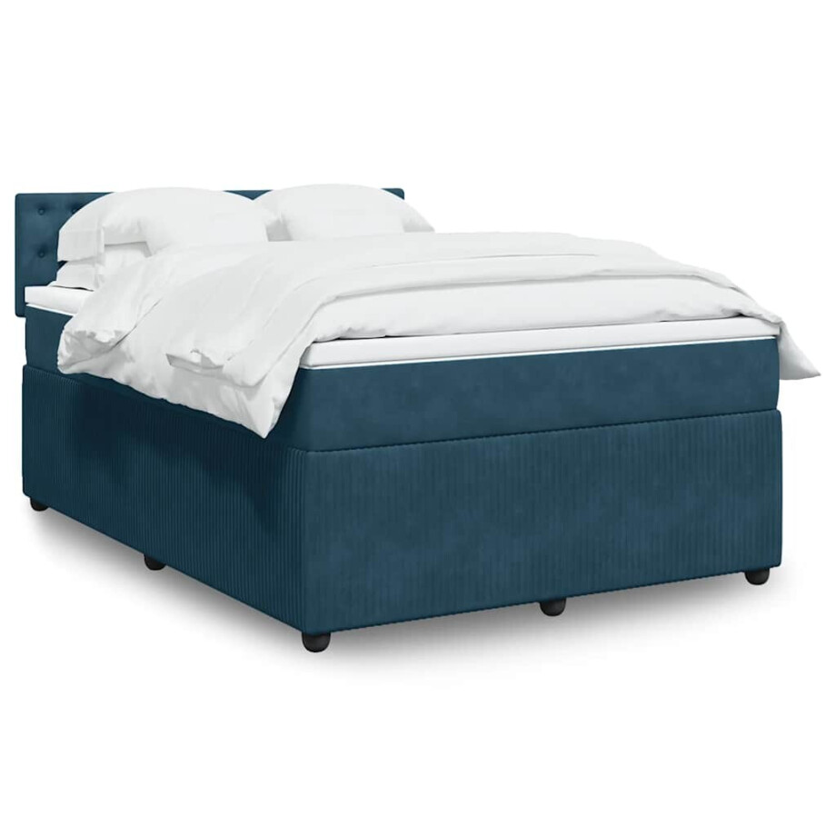 vidaXL Boxspring met matras fluweel blauw 140x190 cm afbeelding 1
