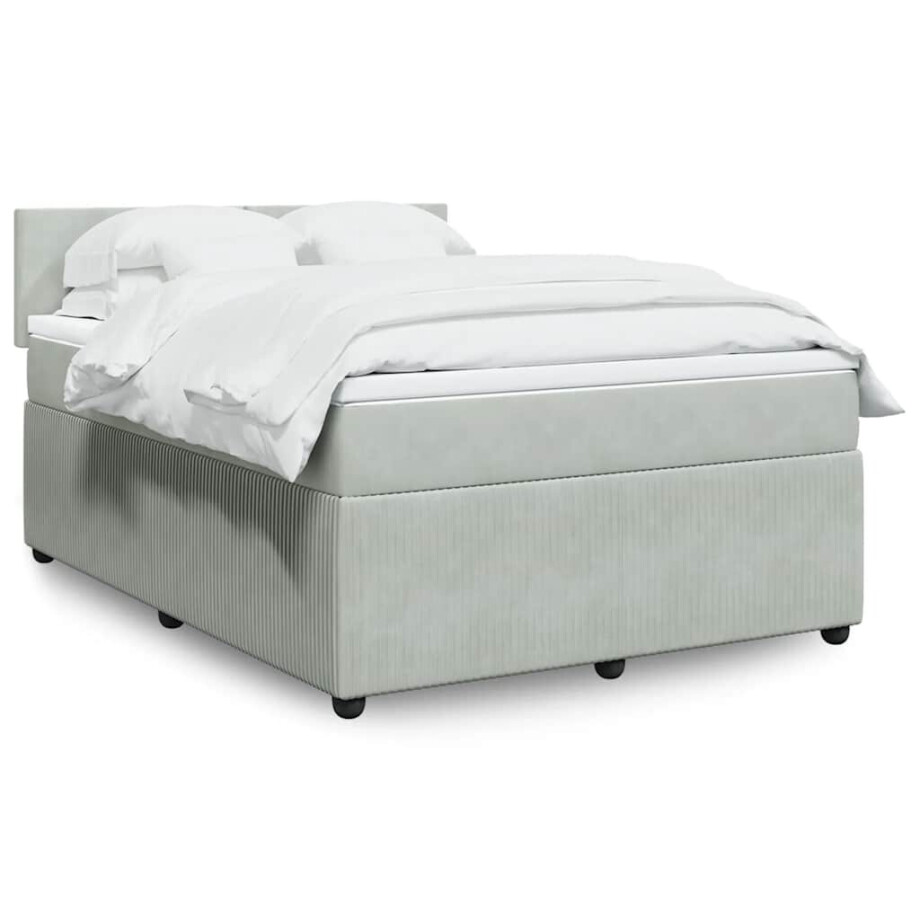 vidaXL Boxspring met matras fluweel lichtgrijs 140x200 cm afbeelding 1