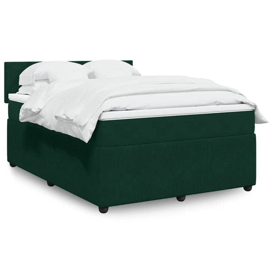 vidaXL Boxspring met matras fluweel donkergroen 140x200 cm afbeelding 1