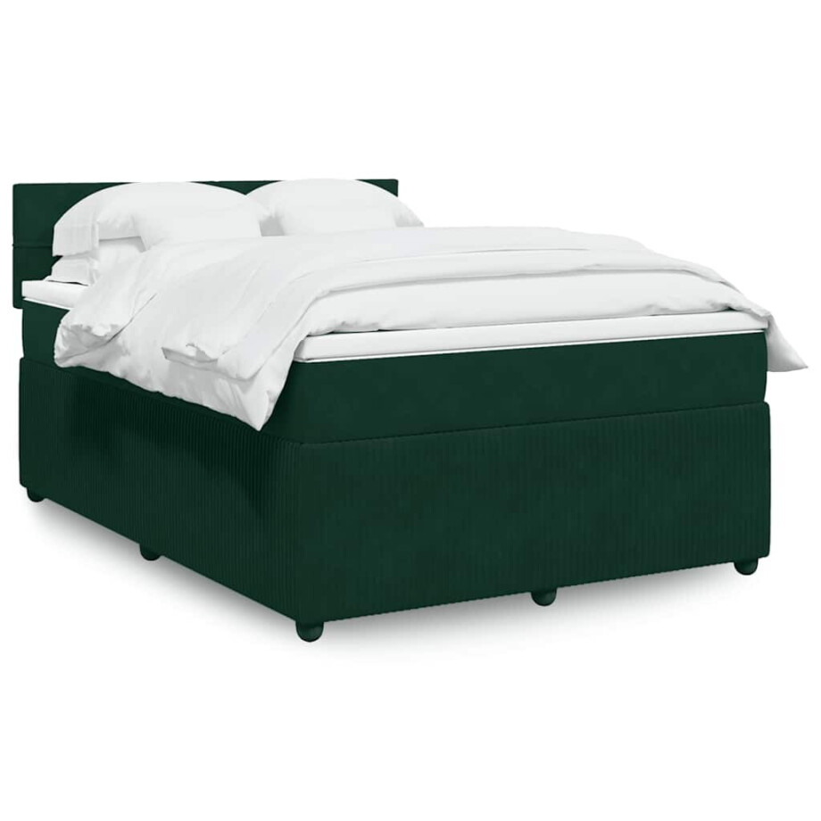 vidaXL Boxspring met matras fluweel donkergroen 140x200 cm afbeelding 1