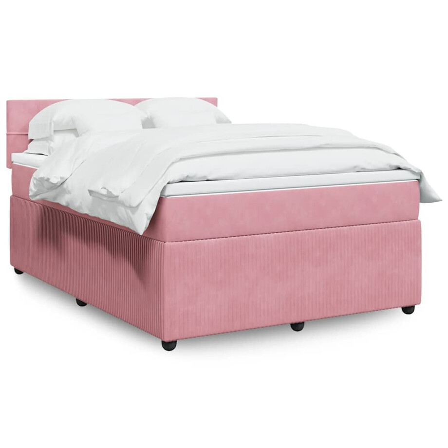 vidaXL Boxspring met matras fluweel roze 140x200 cm afbeelding 1