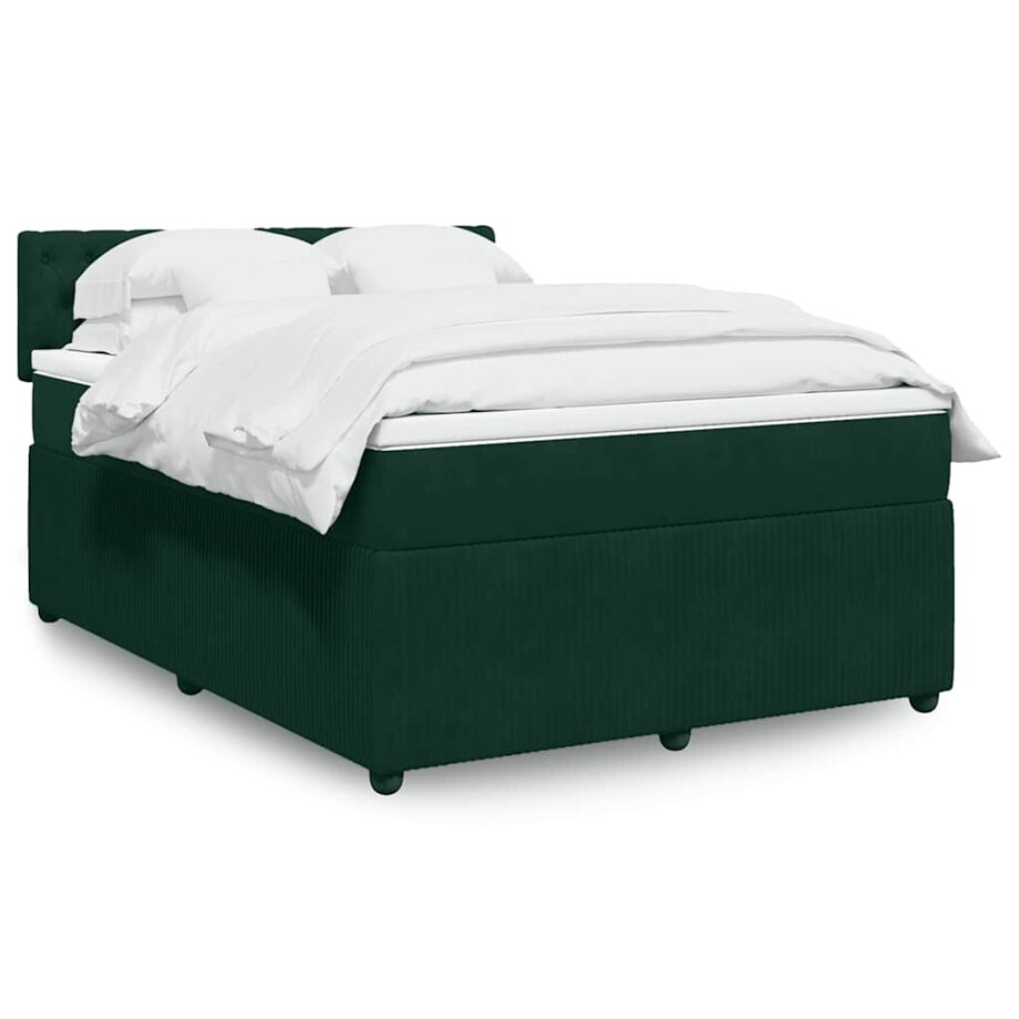 vidaXL Boxspring met matras fluweel donkergroen 140x200 cm afbeelding 1