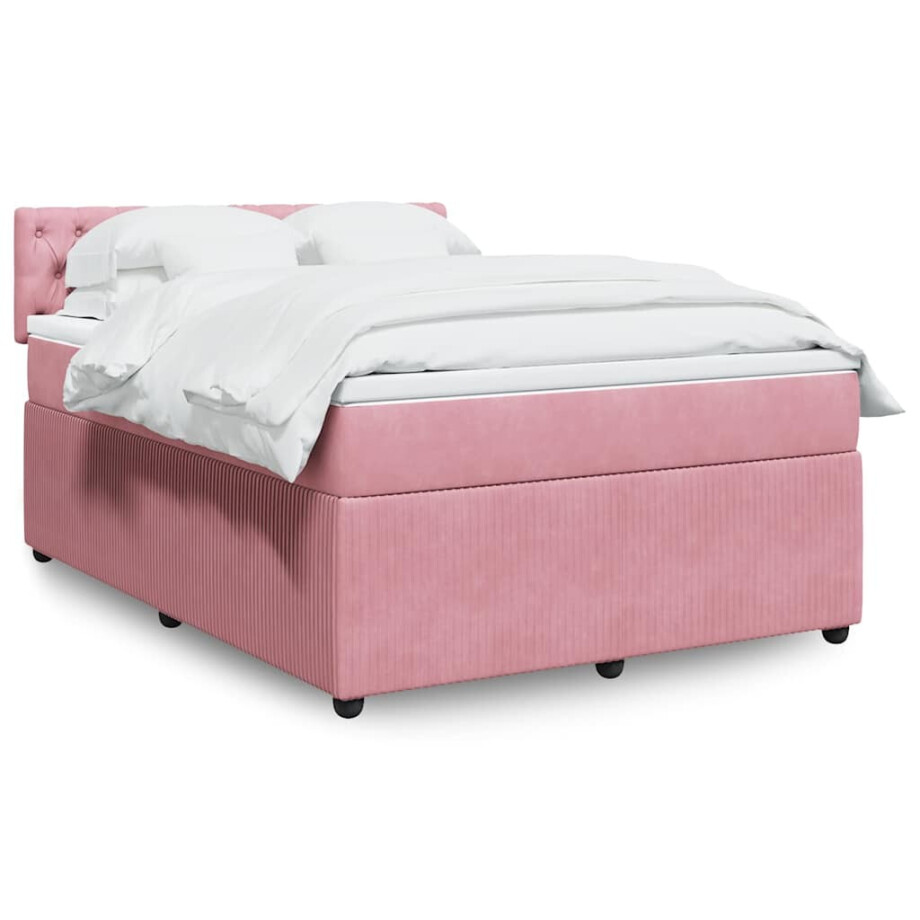 vidaXL Boxspring met matras fluweel roze 140x200 cm afbeelding 1