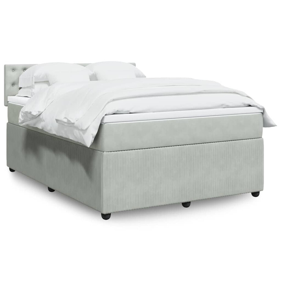 vidaXL Boxspring met matras fluweel lichtgrijs 140x200 cm afbeelding 1
