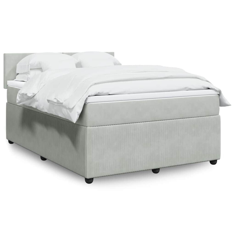 vidaXL Boxspring met matras fluweel lichtgrijs 160x200 cm afbeelding 1