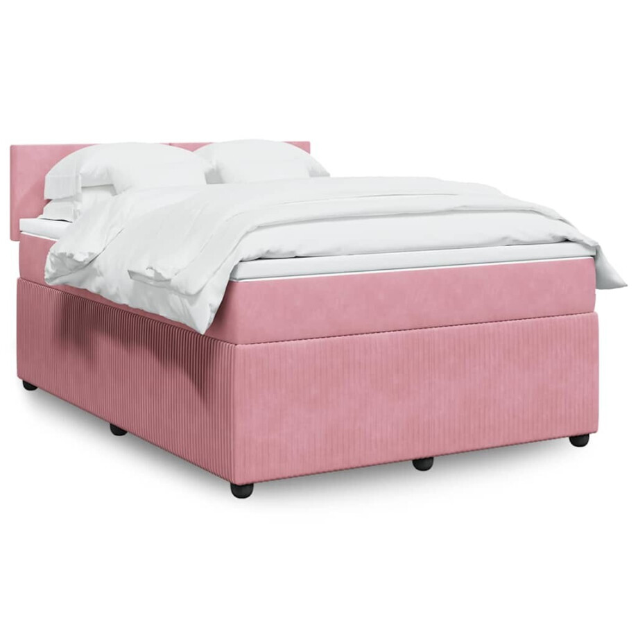 vidaXL Boxspring met matras fluweel roze 160x200 cm afbeelding 1