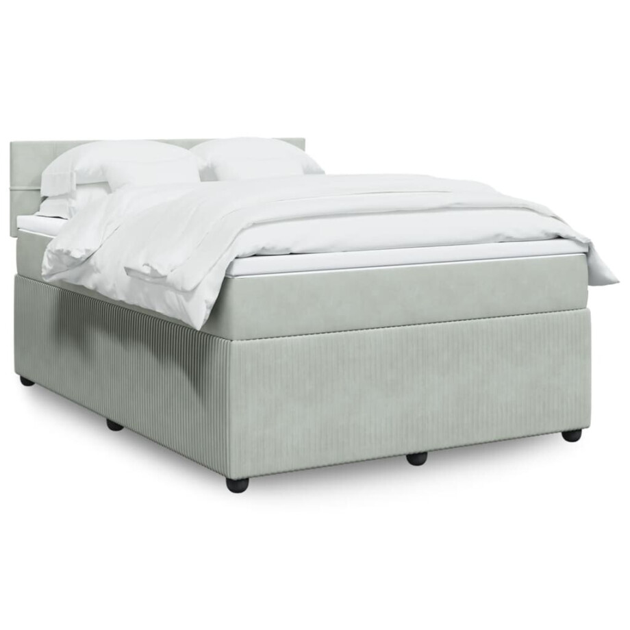 vidaXL Boxspring met matras fluweel lichtgrijs 160x200 cm afbeelding 1