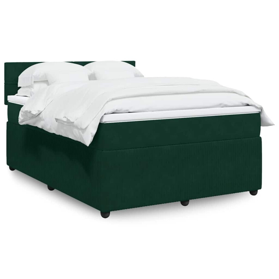 vidaXL Boxspring met matras fluweel donkergroen 160x200 cm afbeelding 1