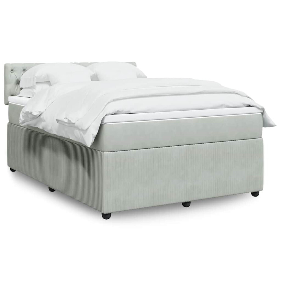 vidaXL Boxspring met matras fluweel lichtgrijs 160x200 cm afbeelding 1