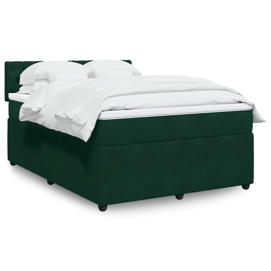 vidaXL Boxspring met matras fluweel donkergroen 160x200 cm afbeelding 1