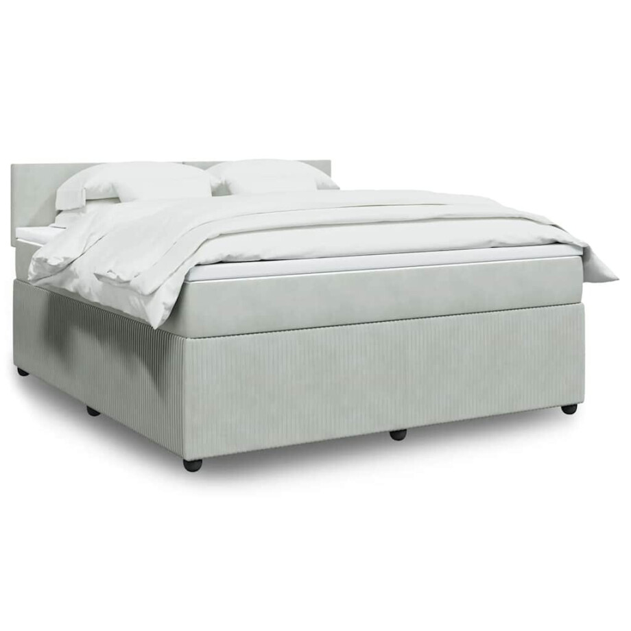 vidaXL Boxspring met matras fluweel lichtgrijs 180x200 cm afbeelding 1