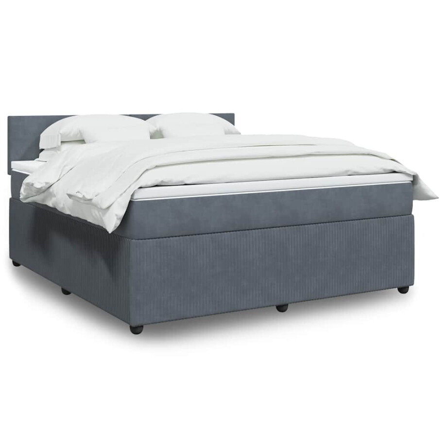 vidaXL Boxspring met matras fluweel donkergrijs 180x200 cm vidaXL Boxspring met matras fluweel donkergrijs 180x200 cm afbeelding 1