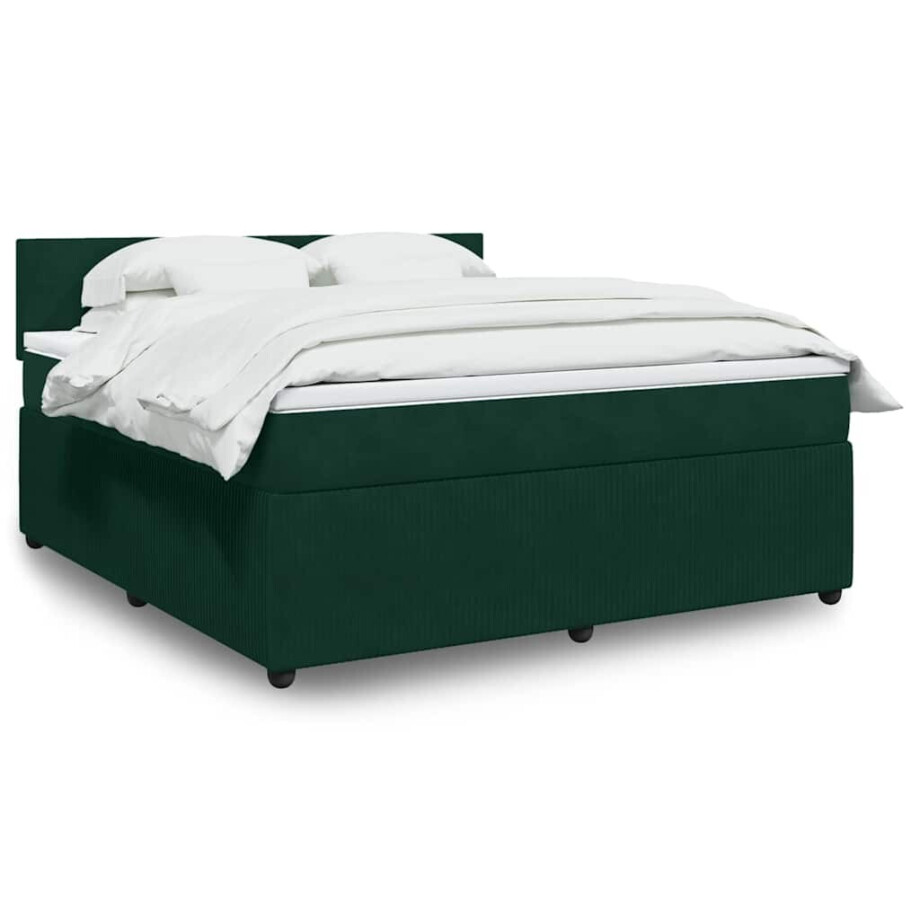 vidaXL Boxspring met matras fluweel donkergroen 180x200 cm vidaXL Boxspring met matras fluweel donkergroen 180x200 cm afbeelding 1