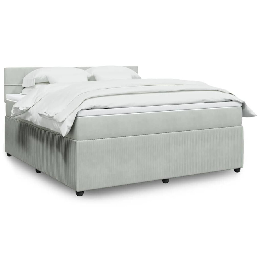 vidaXL Boxspring met matras fluweel lichtgrijs 180x200 cm afbeelding 1