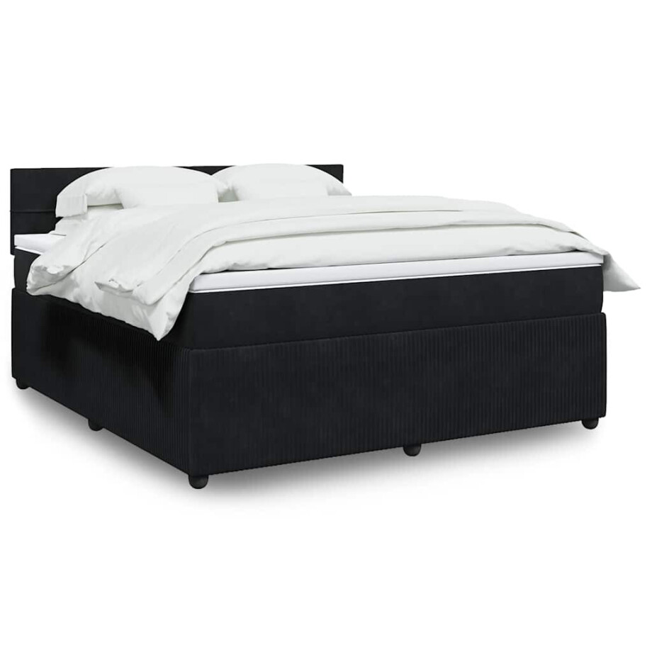 vidaXL Boxspring met matras fluweel zwart 180x200 cm vidaXL Boxspring met matras fluweel zwart 180x200 cm afbeelding 1