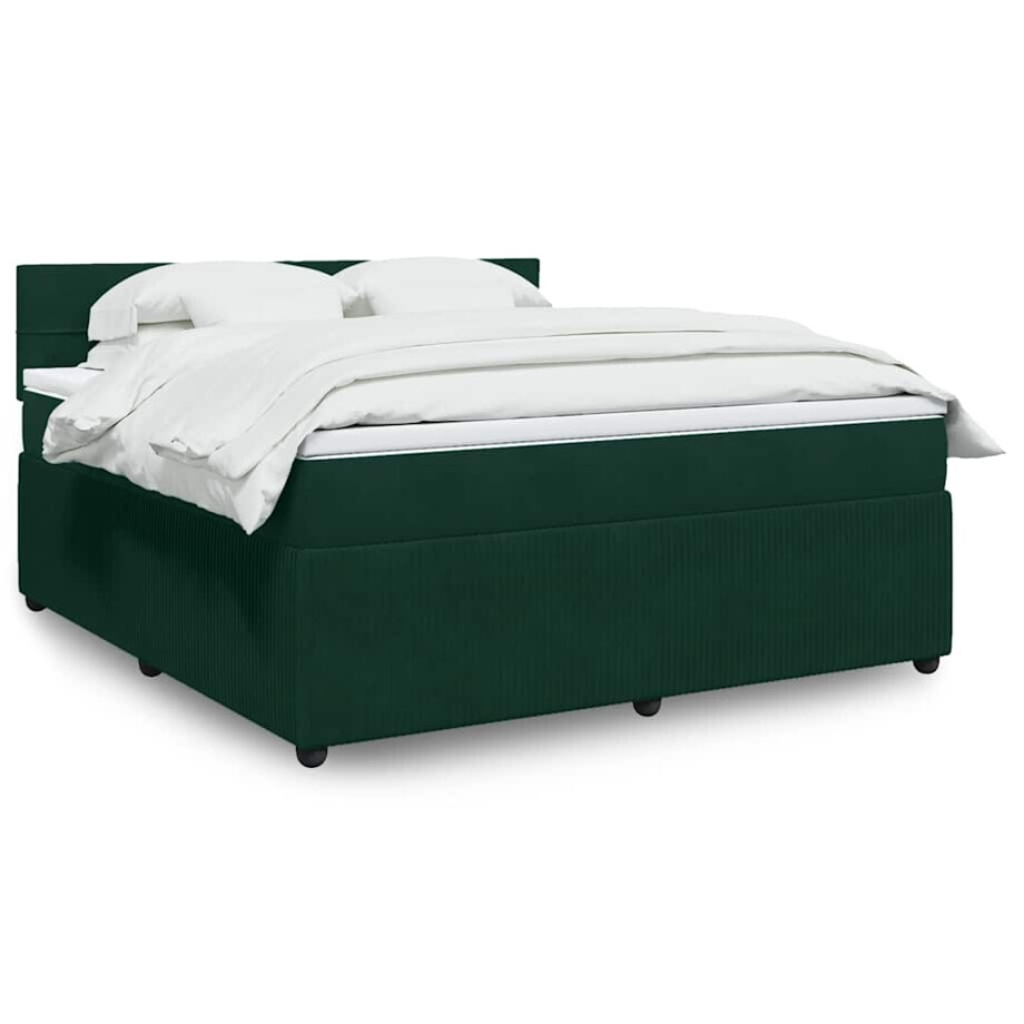 vidaXL Boxspring met matras fluweel donkergroen 180x200 cm vidaXL Boxspring met matras fluweel donkergroen 180x200 cm afbeelding 1