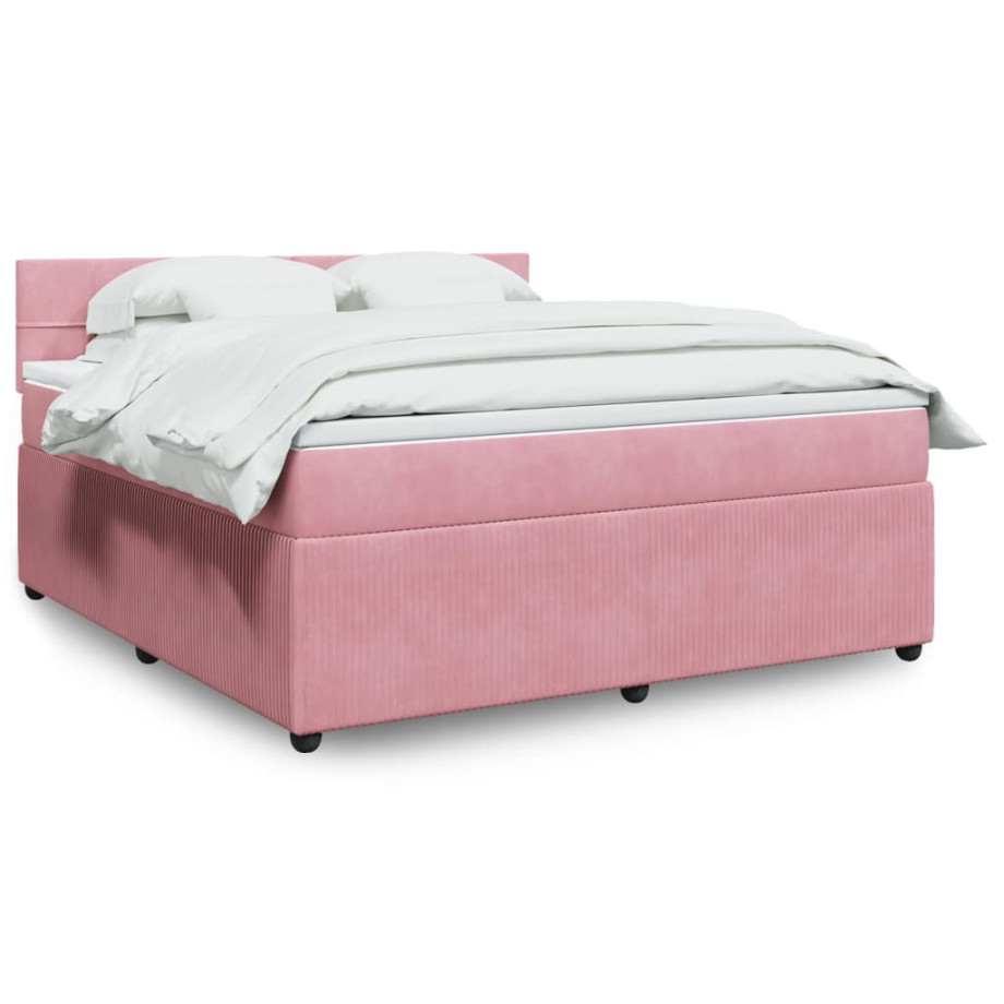 vidaXL Boxspring met matras fluweel roze 180x200 cm afbeelding 1