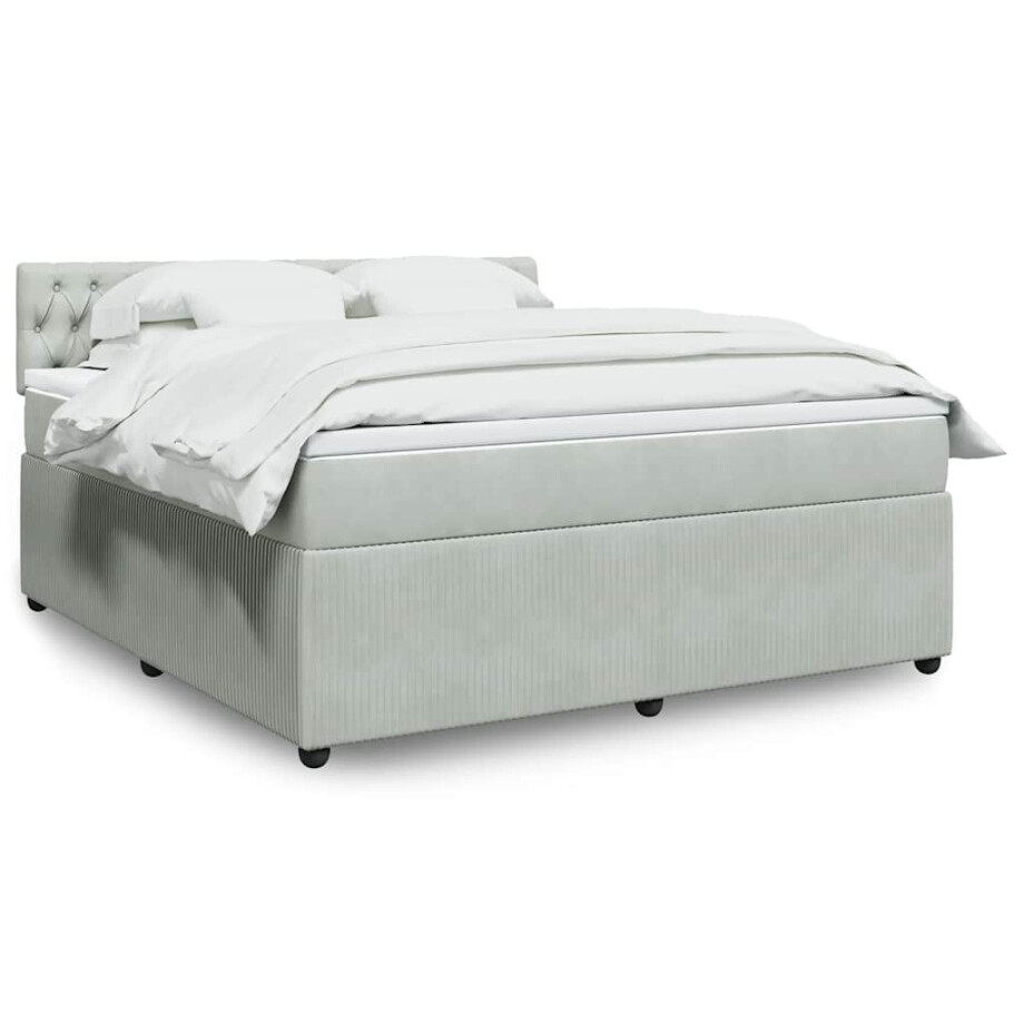 vidaXL Boxspring met matras fluweel lichtgrijs 180x200 cm afbeelding 1