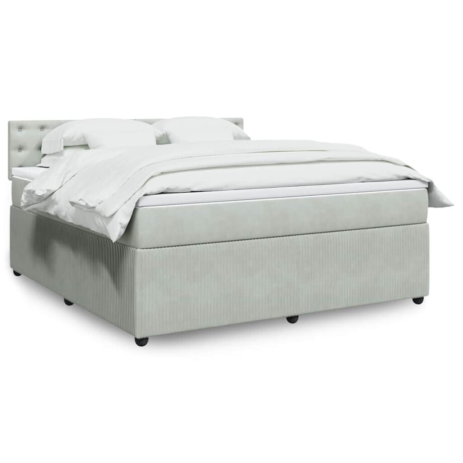vidaXL Boxspring met matras fluweel lichtgrijs 180x200 cm afbeelding 1