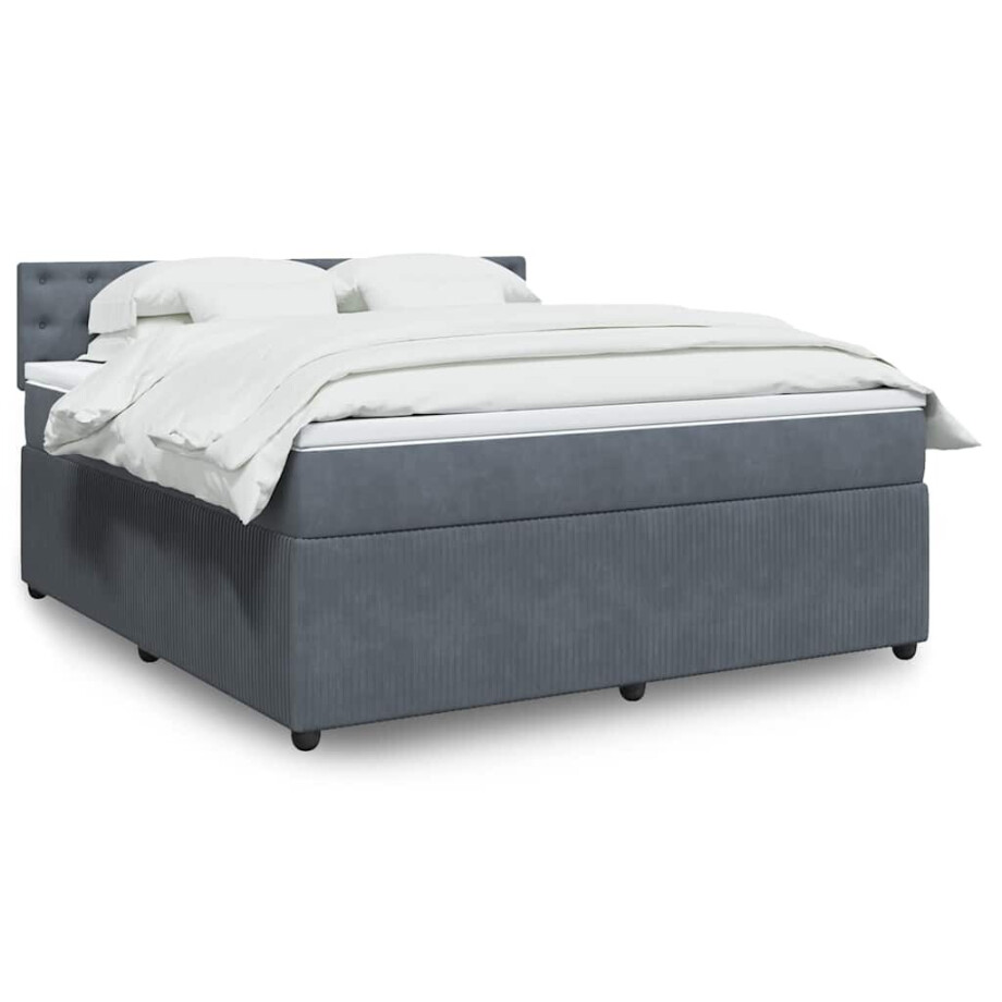 vidaXL Boxspring met matras fluweel donkergrijs 180x200 cm vidaXL Boxspring met matras fluweel donkergrijs 180x200 cm afbeelding 1