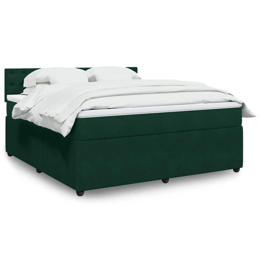 vidaXL Boxspring met matras fluweel donkergroen 180x200 cm vidaXL Boxspring met matras fluweel donkergroen 180x200 cm afbeelding 1