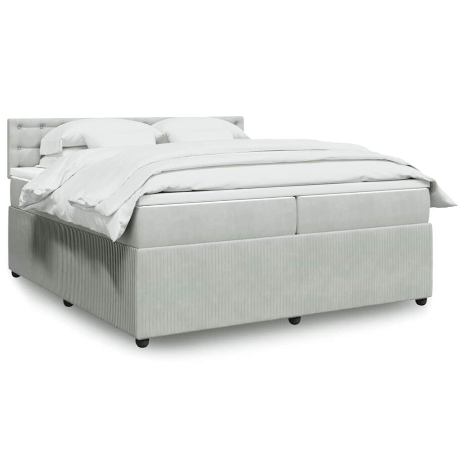 vidaXL Boxspring met matras fluweel lichtgrijs 200x200 cm vidaXL Boxspring met matras fluweel lichtgrijs 200x200 cm afbeelding 1