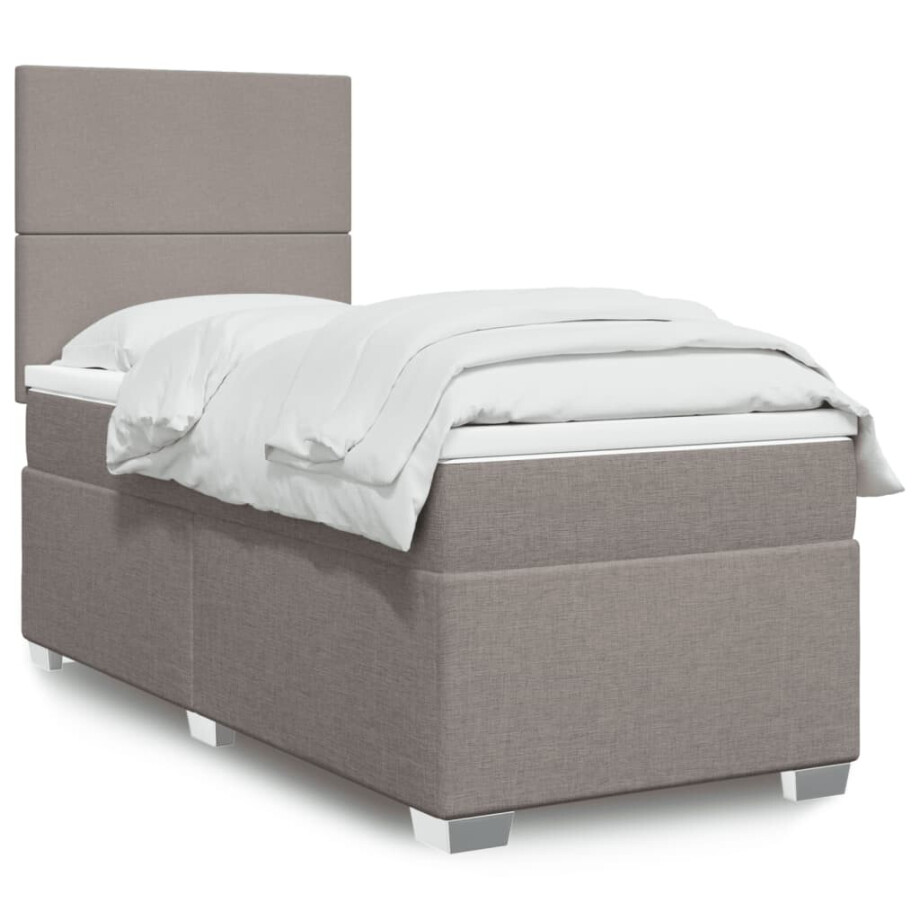 vidaXL Boxspring met matras stof taupe 80x200 cm afbeelding 1