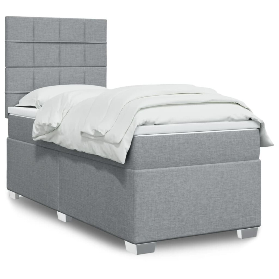 vidaXL Boxspring met matras stof lichtgrijs 80x200 cm afbeelding 1